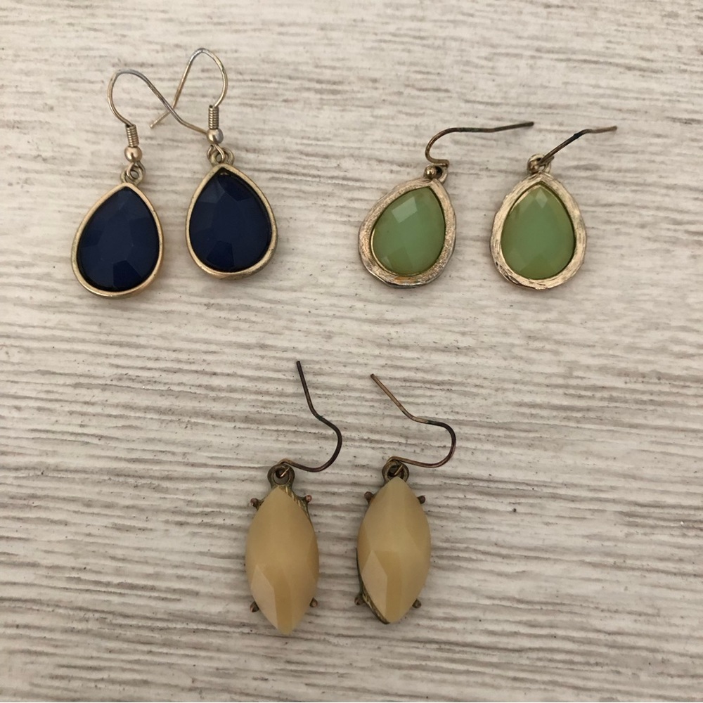 3 sets of dangle stone earrings gold tone